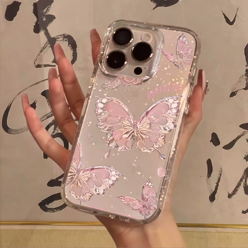 Pink Butterfly Clear Glitter P - Clear Shockproof Bumper Case review and price